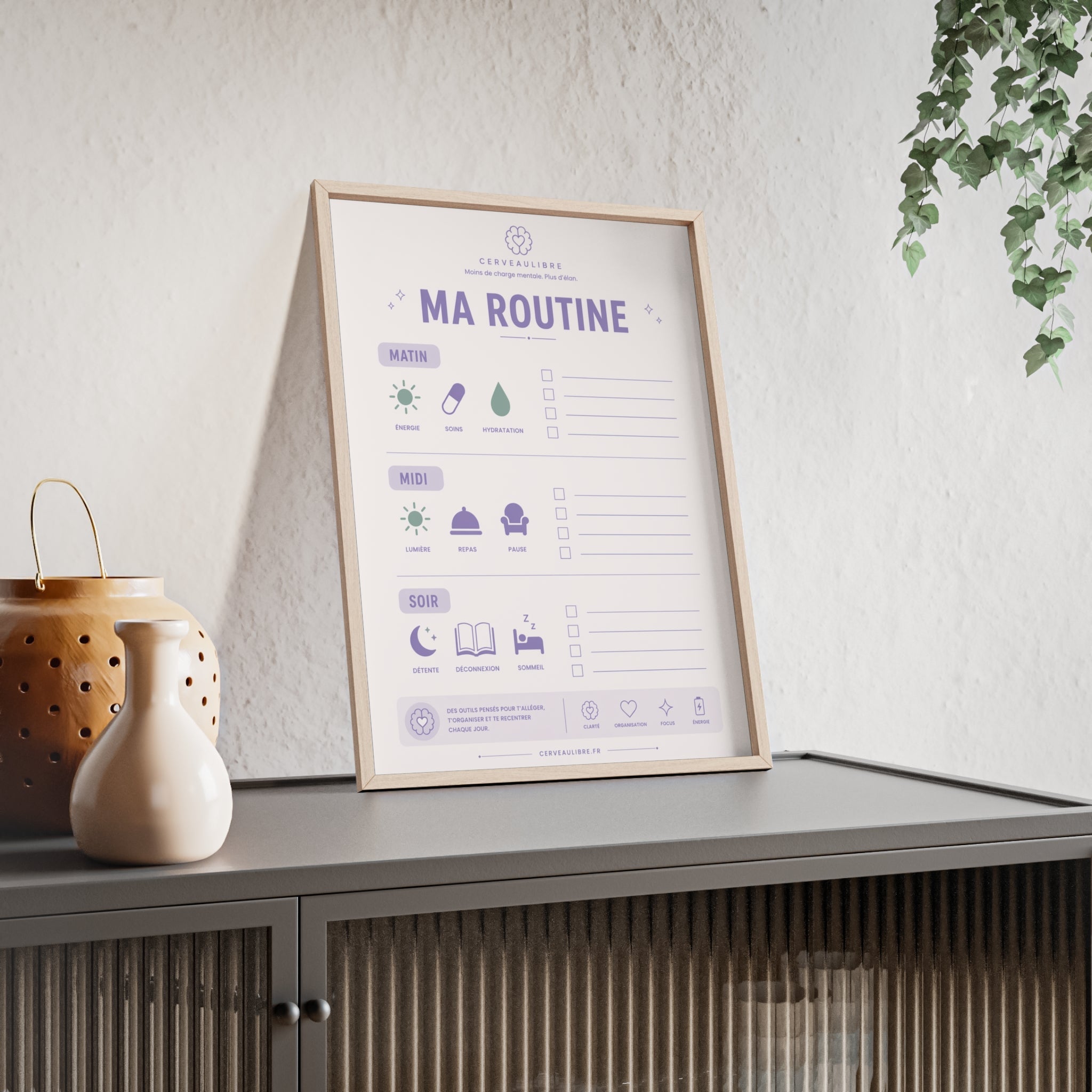Poster Routine Visuelle TDAH 30 x 40 cm — Avec cadre - CerveauLibre