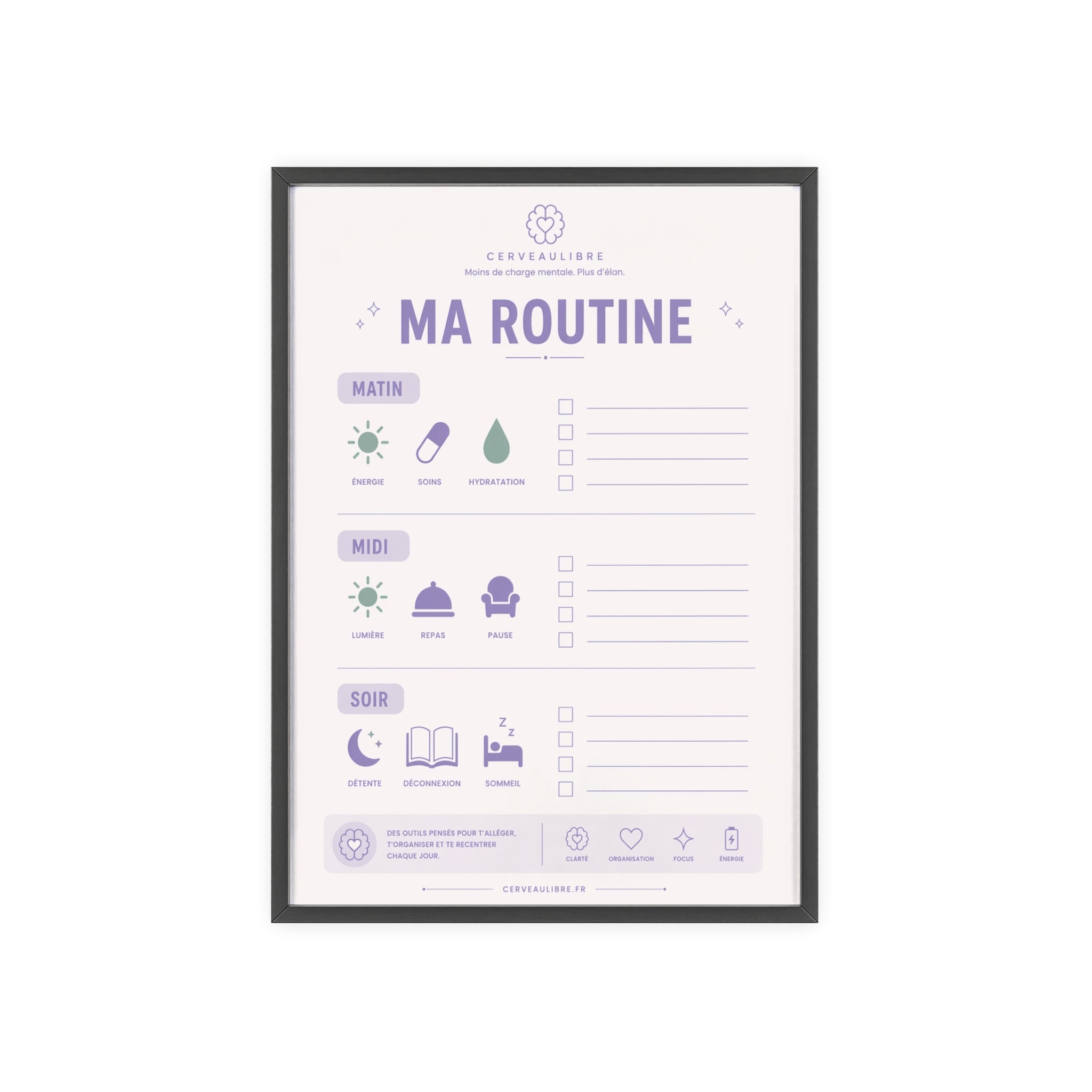 Poster Routine Visuelle TDAH 30 x 40 cm — Avec cadre - CerveauLibre