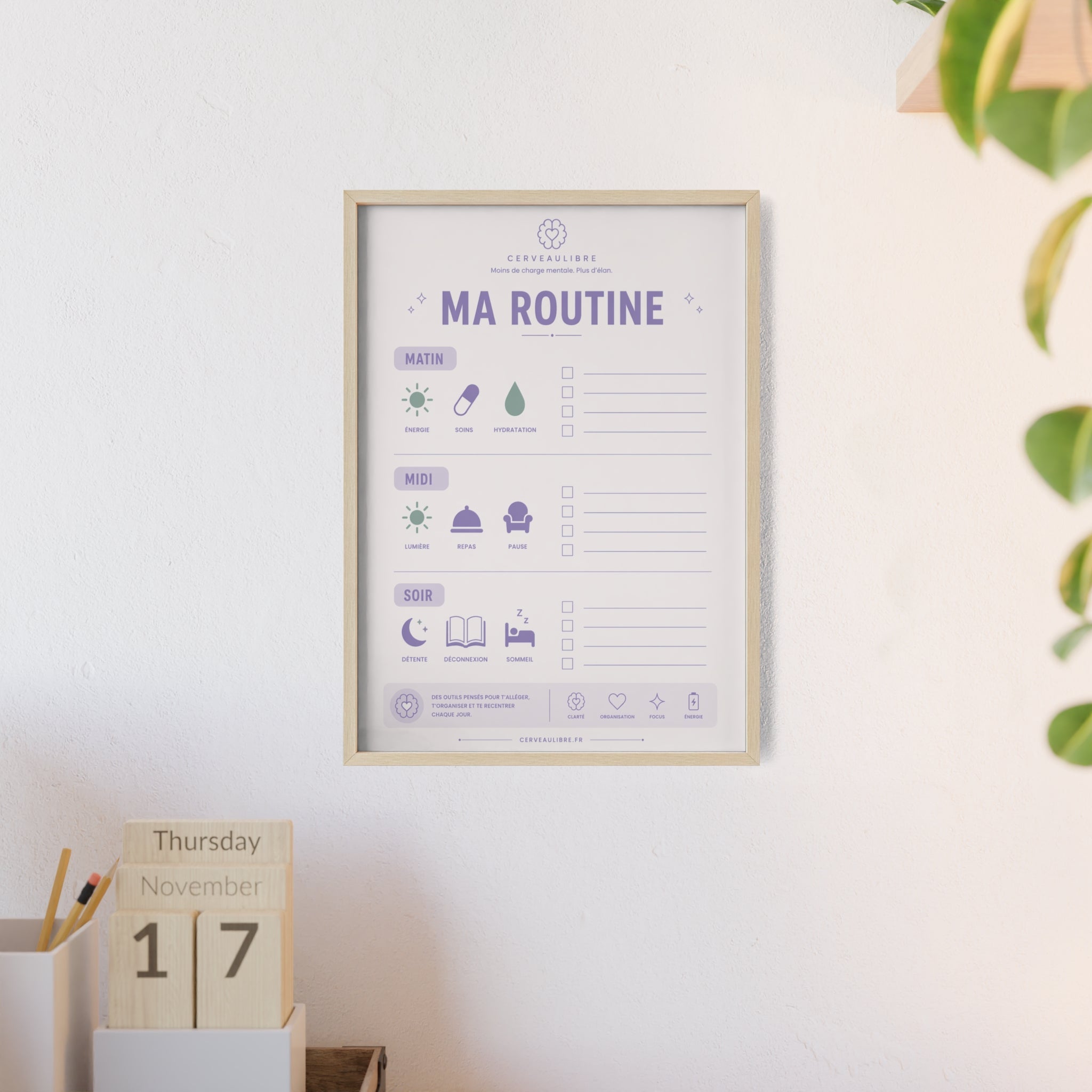Poster Routine Visuelle TDAH 30 x 40 cm — Avec cadre - CerveauLibre