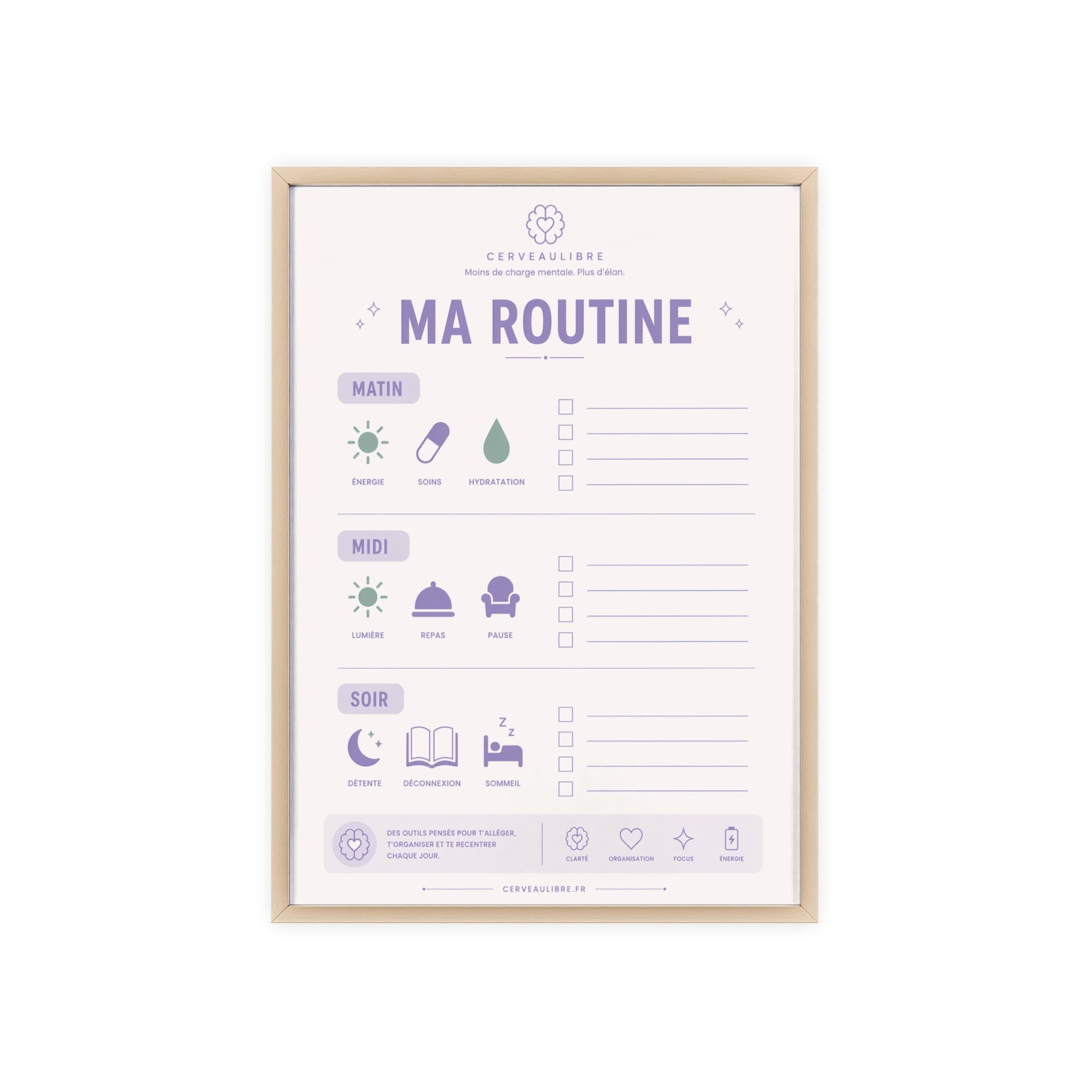 Poster Routine Visuelle TDAH 30 x 40 cm — Avec cadre - CerveauLibre