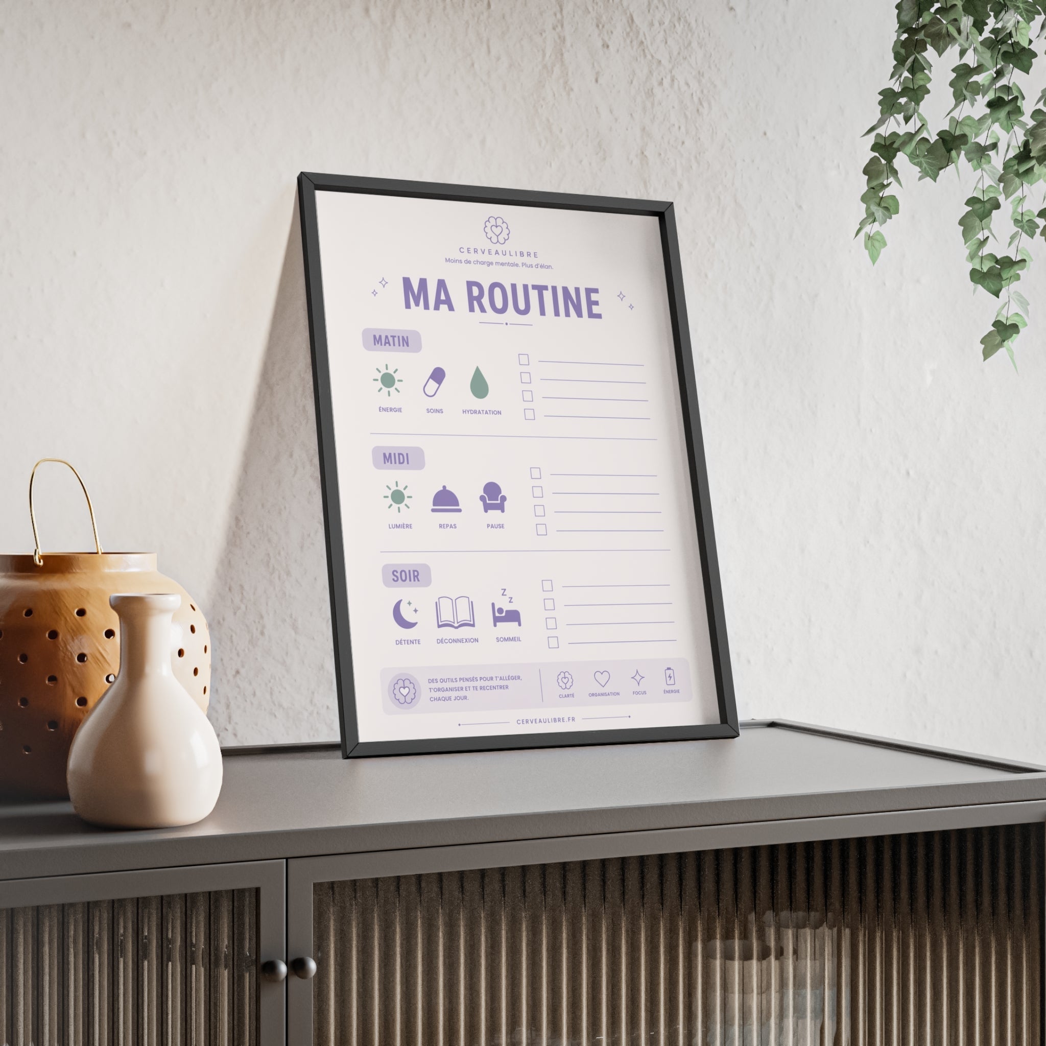 Poster Routine Visuelle TDAH 30 x 40 cm — Avec cadre - CerveauLibre