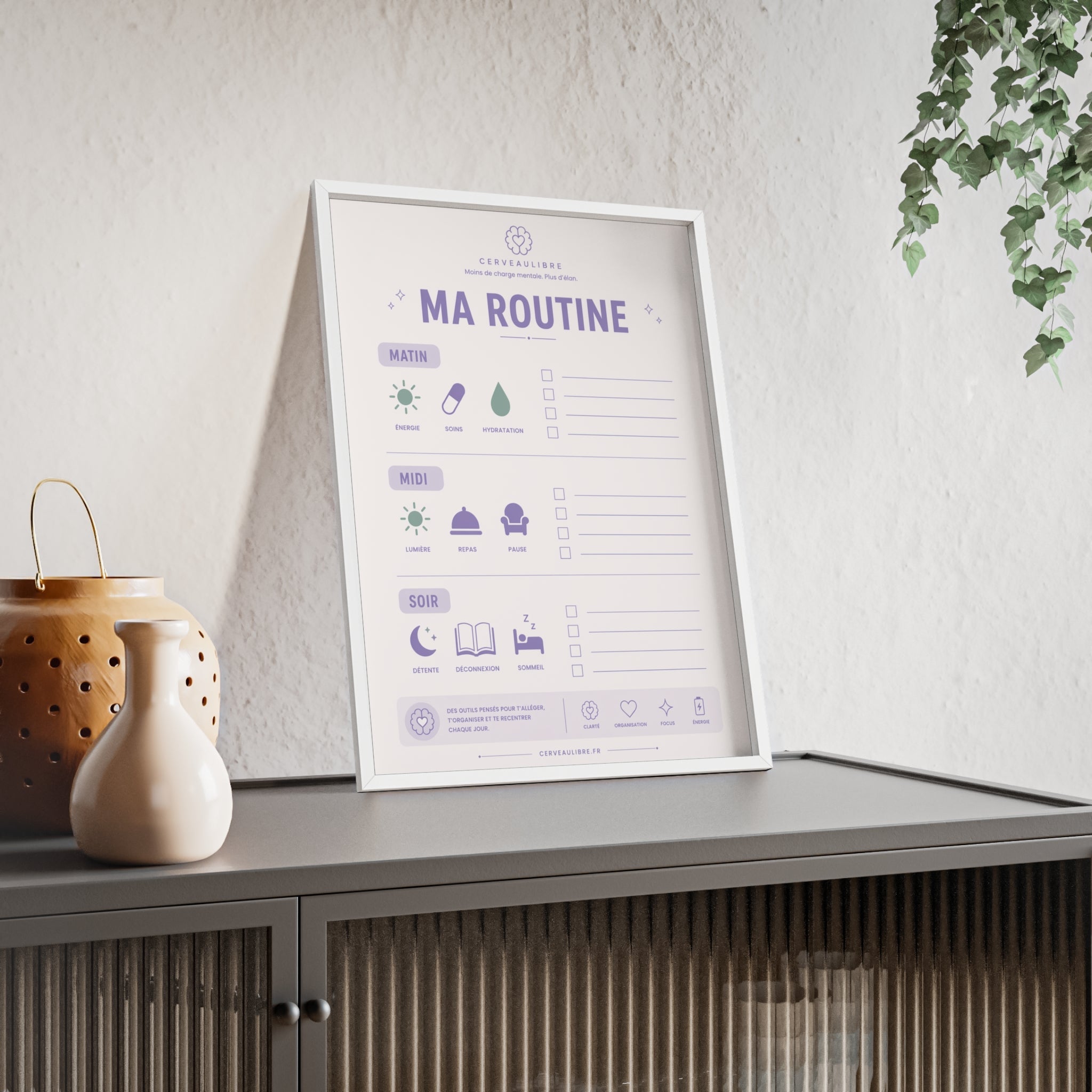 Poster Routine Visuelle TDAH 30 x 40 cm — Avec cadre - CerveauLibre